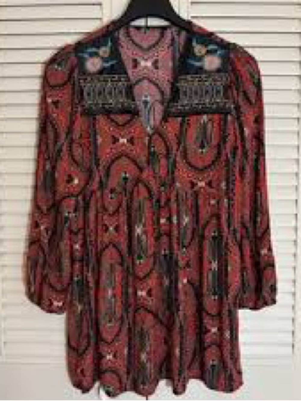 Zara Red Paisley Embroidered Yoke Tunic